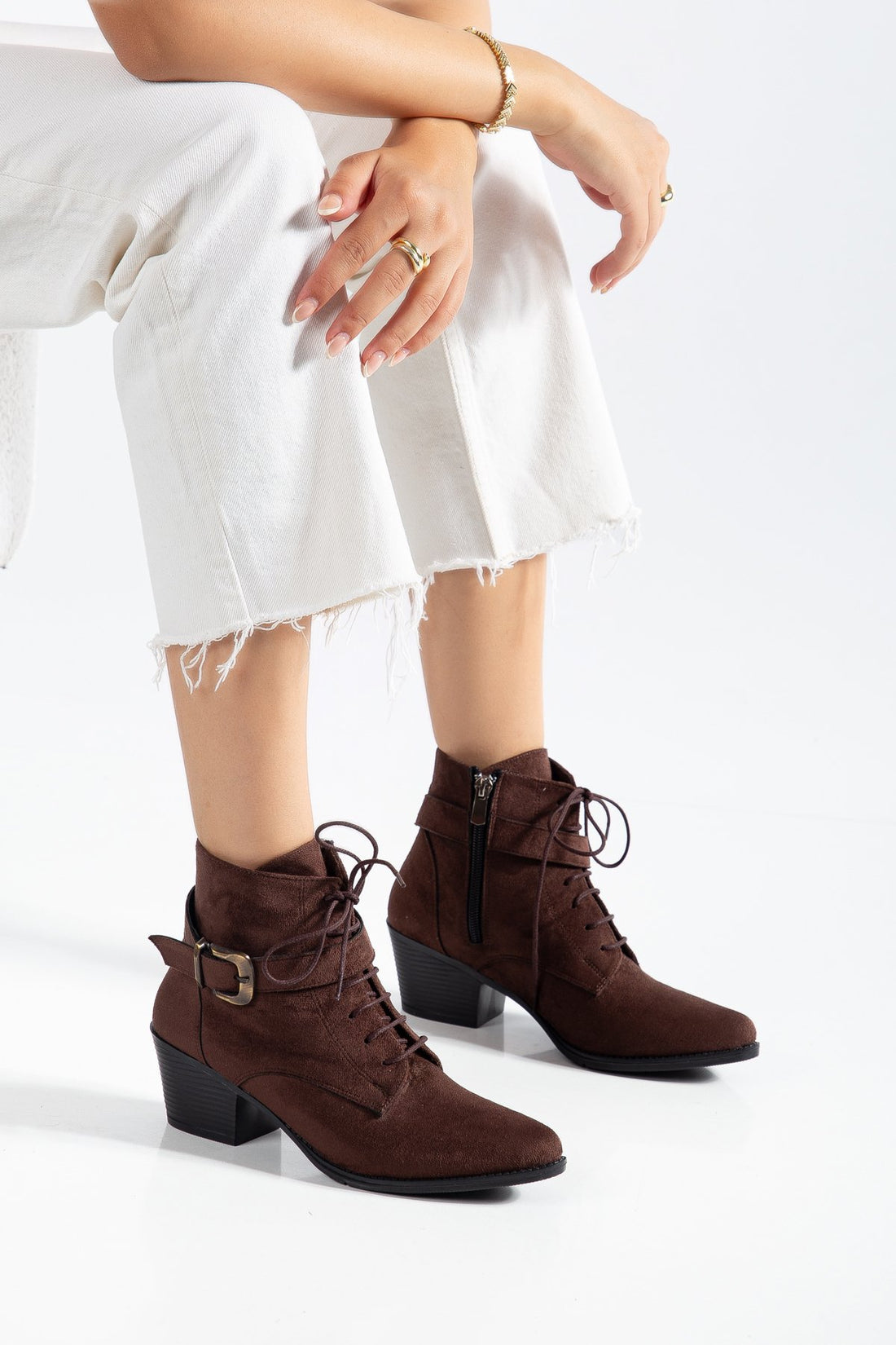 Damen-Cowboy-Stiefeletten · Mit Schnallen, Blockabsatz, Mit Reißverschluss