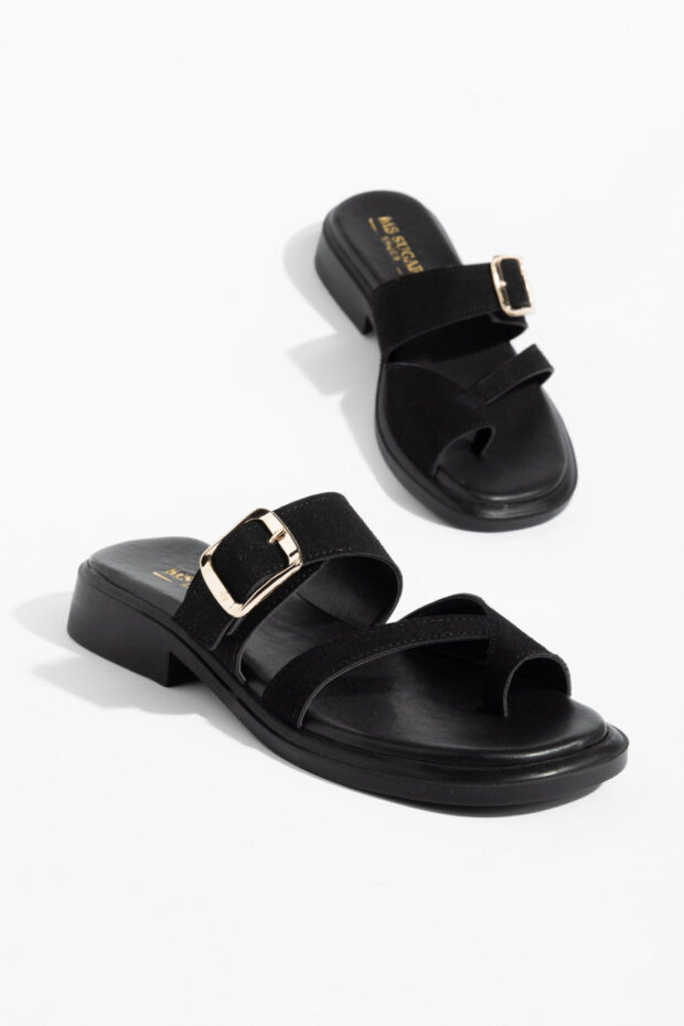 Mules pour femme · Boucle décorative, Aspect daim, Entre-doigts — ES-N0017
