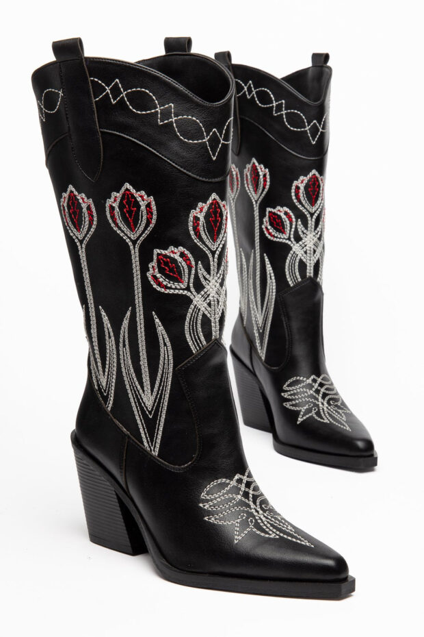 Botines cowboy de mujer · Bordado, Puntera fina, Tacón bloque — ES-N0027